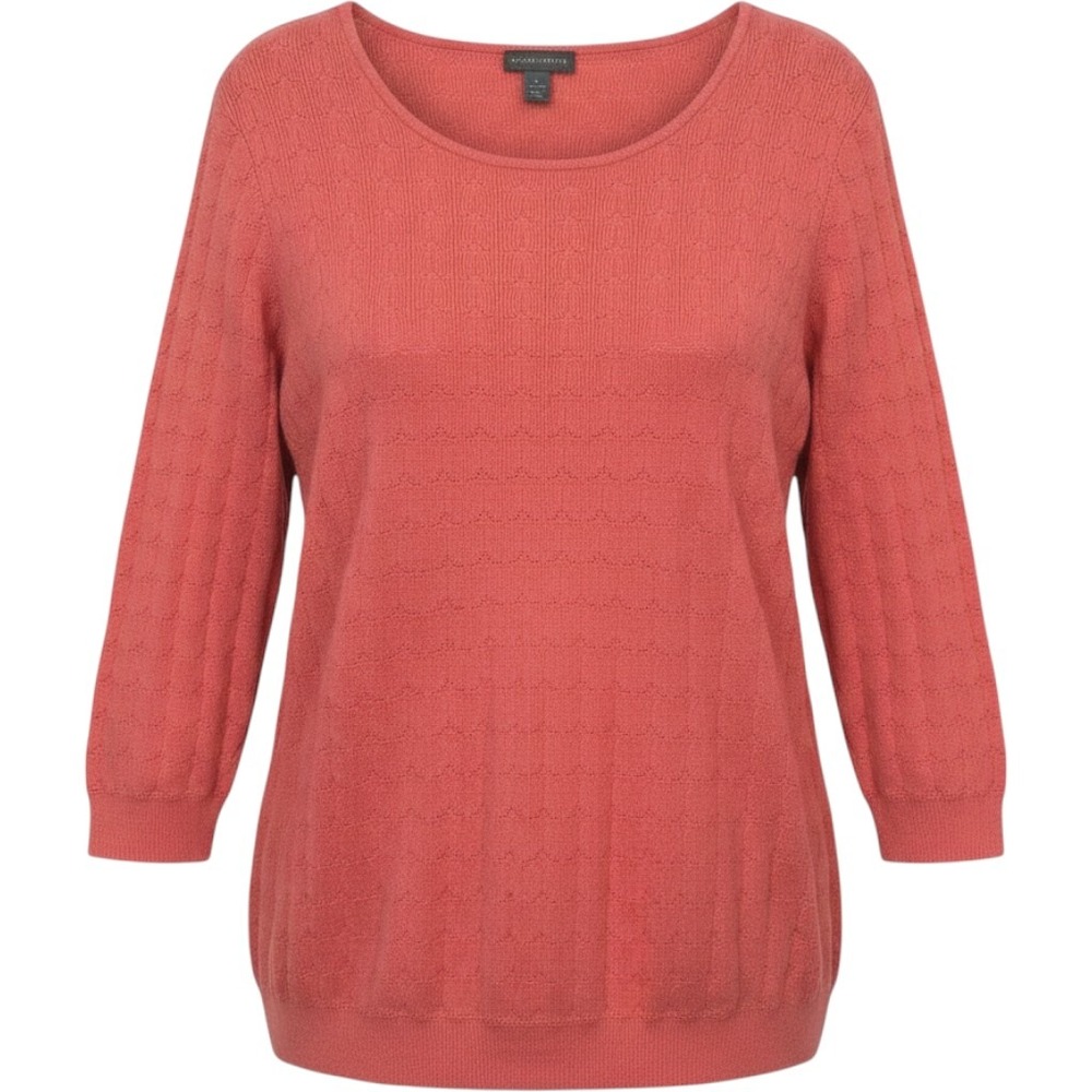 Vince Camuto Sweater Womens XL Coral Textured Knit 3/4 Sleeve Classic Preppy